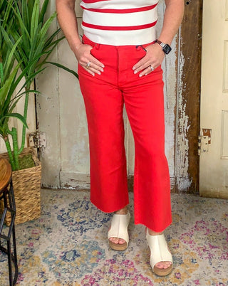 Red Garment Dyed Cropped Wide Leg Jean