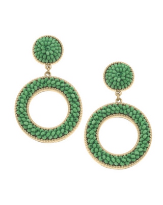 Talulah Beaded Circle Drop Earrings in Green