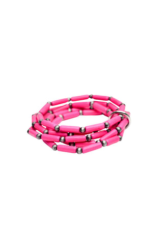 5 Strand Pink TubeBead & Faux Navajo Pearl Stretch Bracelet