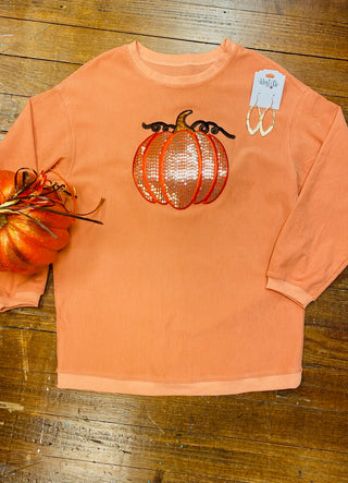 Sequin Pumpkin Ribbed Sweatshirt