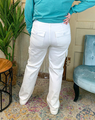 High Waisted White Cargo Pant
