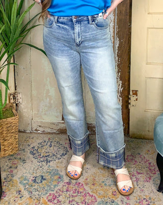High Waisted Vintage Plaid Cuff Jean