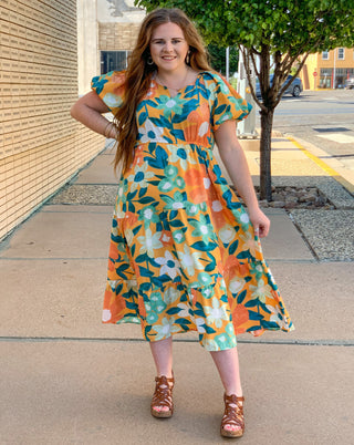 Apricot Floral Tiered Dress