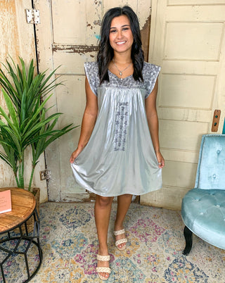 Silver Metallic Embroidered Dress