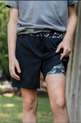 Youth Athletic Shorts - Black Throwback Camo Liner