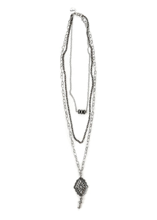 2-Tone Chain Layered Necklace w/ Concho Pendant