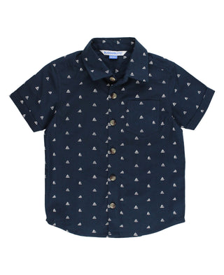 Navy Sailboats Short Sleeve Button Down