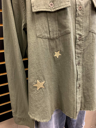Olive Button Up W/ Stars