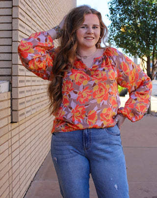 Fall Floral Satin LS Blouse