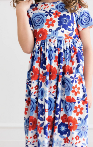 Girls Red & Blue Floral Twirl Dress
